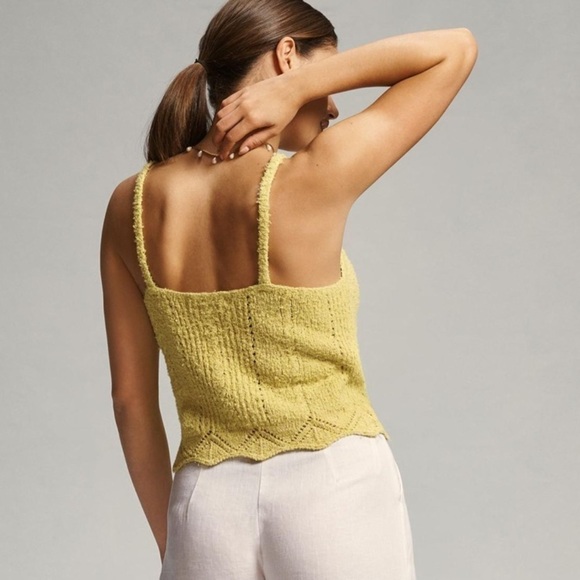NWT By Anthropologie V-Neck Pointelle Sweater Tank in Yellow - Picture 3 of 9